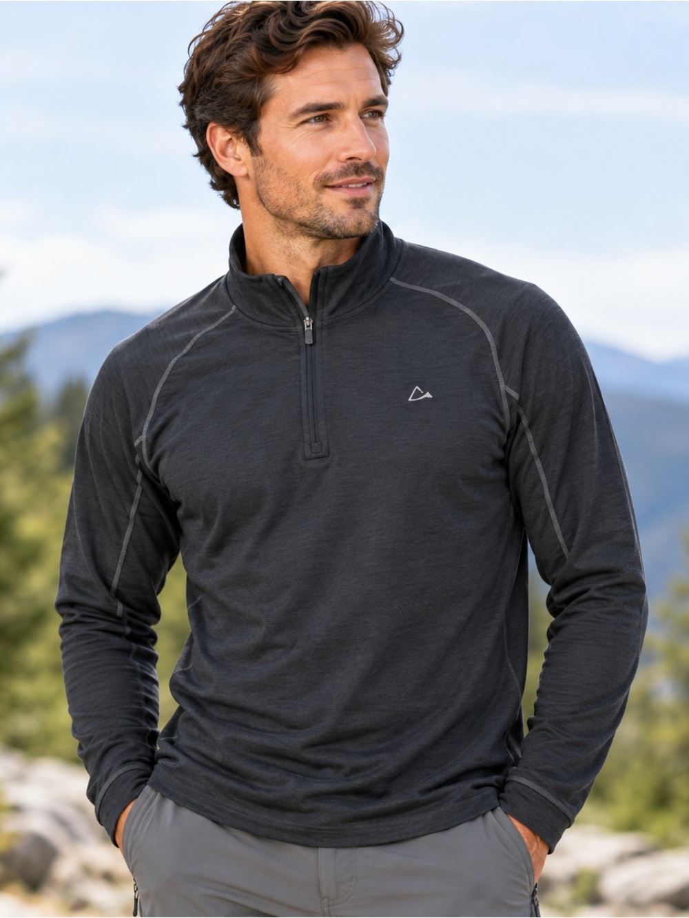 Paradox 1/4 Zip Pullover Merino Blend Hiking Base Layer Mens Large Black